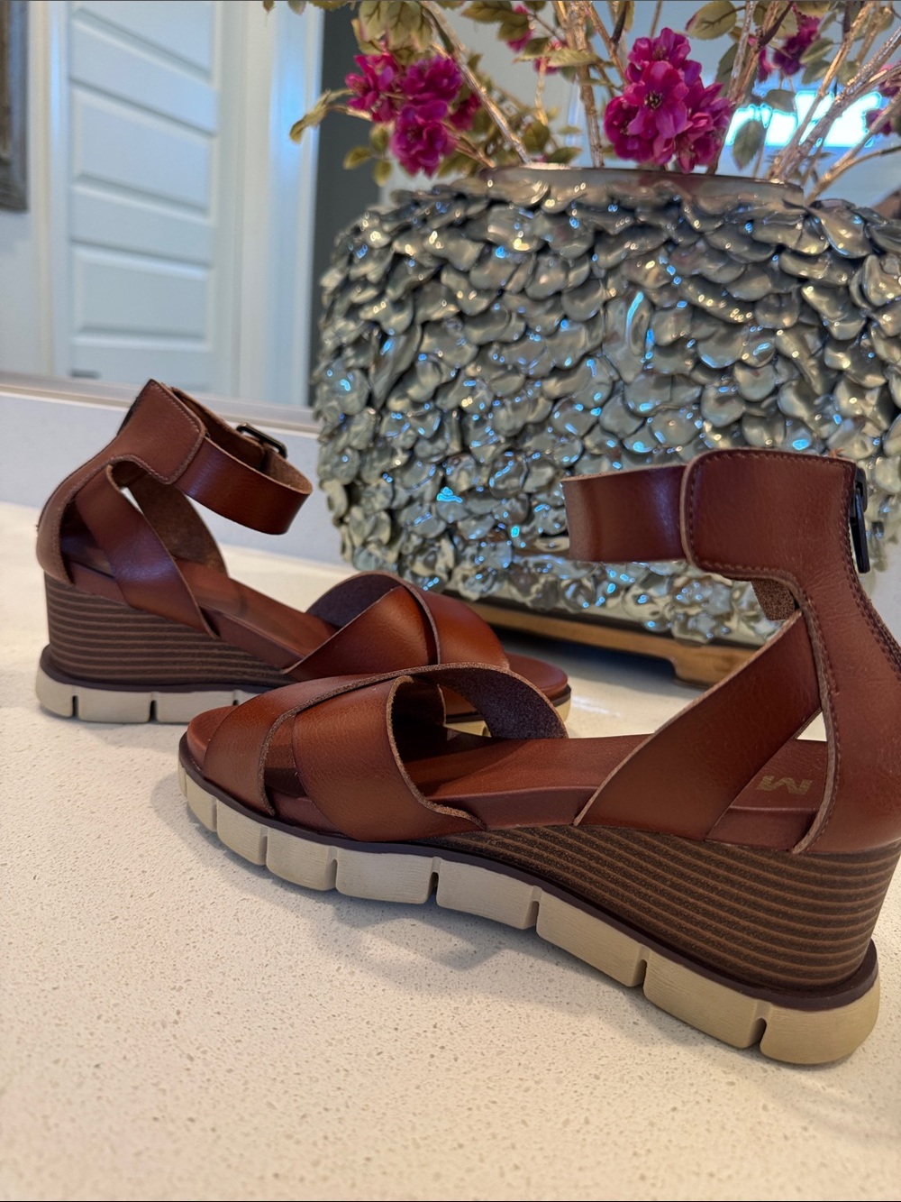 MIA Brown Women's Wedge Sandals with Ankle Strap